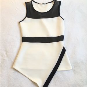 White Sleeveless Blouse with Black Mesh